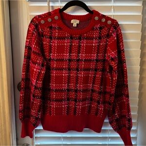 crown & ivy Plaid Jewel-Button Crewneck Sweater
